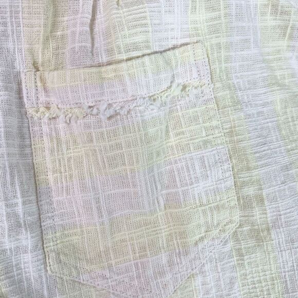 We The Free Linen Blend Blouse Womens Large Cropped Sea Striped Frayed Hem Top - Picture 6 of 10